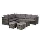 Ensemble de canapé d'angle en rotin 6 pièces avec table en verre