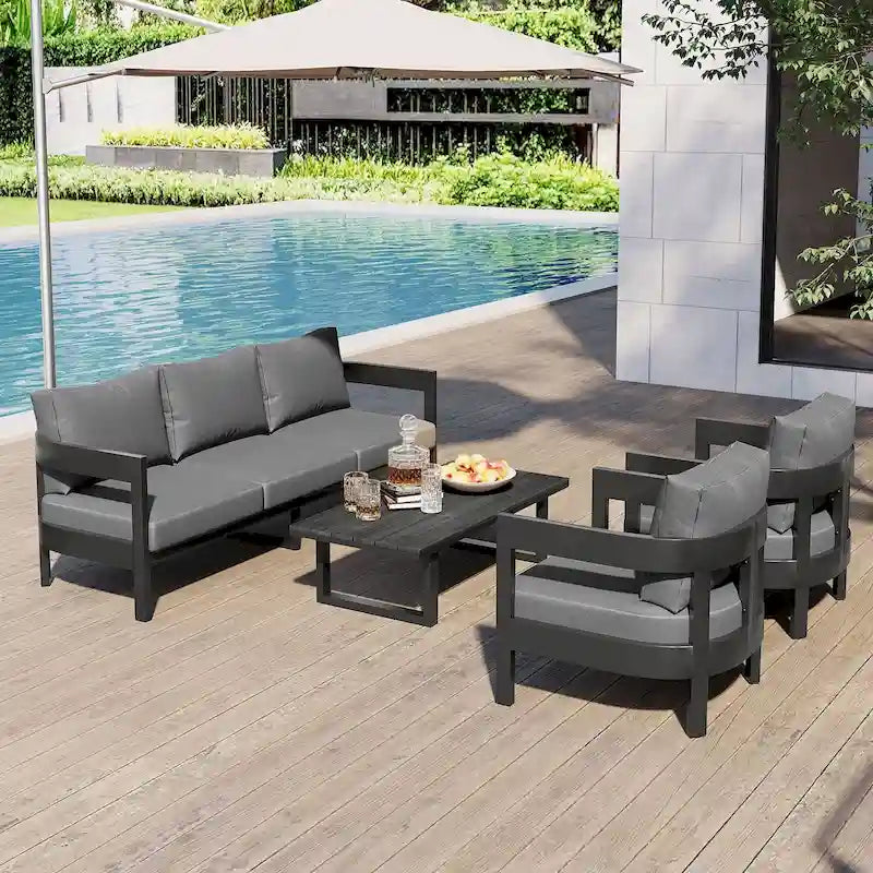 Ensemble de canapé d'extérieur moderne Roomfitters avec table, mobilier de patio multi-personnes pour jardin, cour, balcon