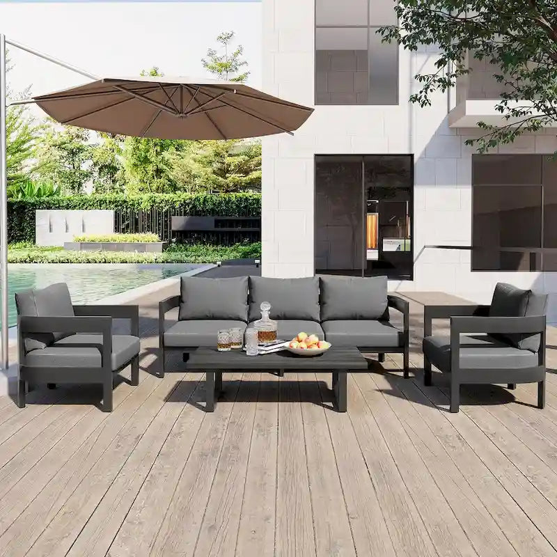 Ensemble de canapé d'extérieur moderne Roomfitters avec table, mobilier de patio multi-personnes pour jardin, cour, balcon