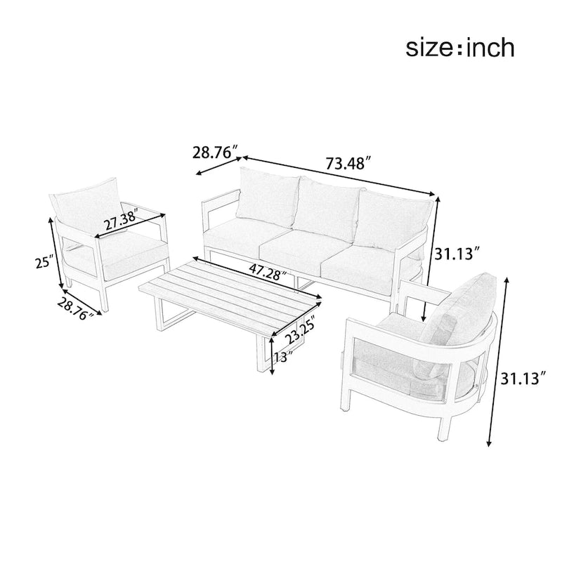 Ensemble de canapé d'extérieur moderne Roomfitters avec table, mobilier de patio multi-personnes pour jardin, cour, balcon