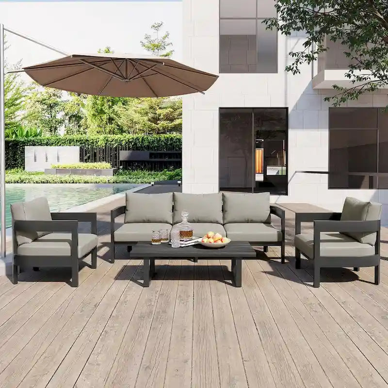 Ensemble de canapé d'extérieur moderne Roomfitters avec table, mobilier de patio multi-personnes pour jardin, cour, balcon