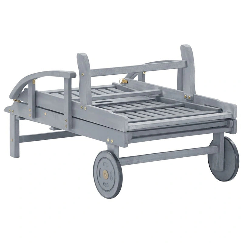 Chaise longue d'extérieur, structure en bois d'acacia gris à lattes avec roulettes