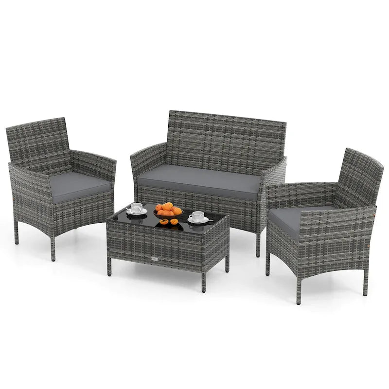 Costway 4 PCS Patio Furniture Set with Washable Cushions and Tempered - 4 PCS