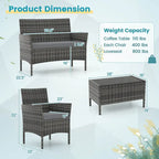 Ensemble de mobilier de patio Costway 4 pièces avec coussins lavables et matelas en verre trempé - 4 pièces