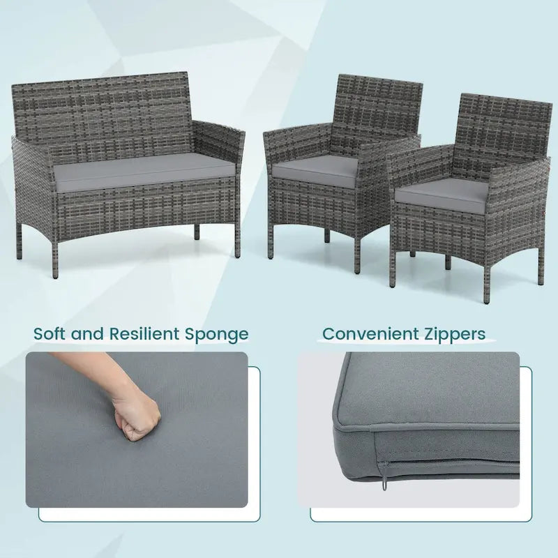 Ensemble de mobilier de patio Costway 4 pièces avec coussins lavables et matelas en verre trempé - 4 pièces