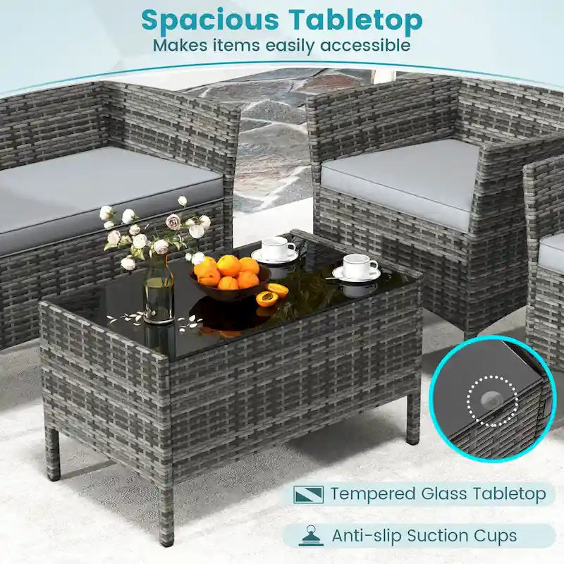 Ensemble de mobilier de patio Costway 4 pièces avec coussins lavables et matelas en verre trempé - 4 pièces