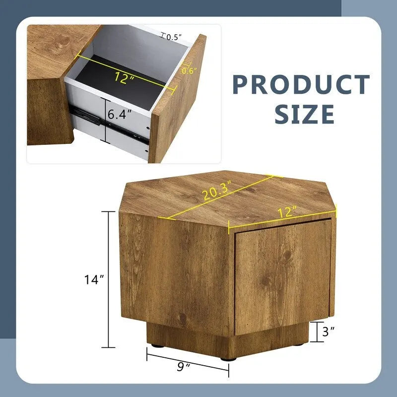 Table basse hexagonale en MDF avec tiroirs. Design simple et pratique, fabriquée à partir de matériaux de haute qualité pour une fonctionnalité élégante.