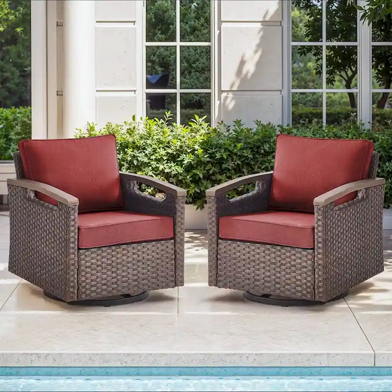 Fauteuil pivotant d'extérieur en rotin à 360° avec coussin épais