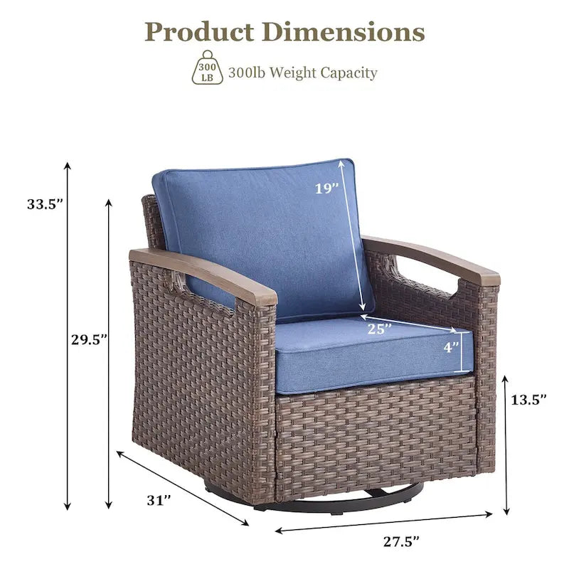 Fauteuil pivotant d'extérieur en rotin à 360° avec coussin épais