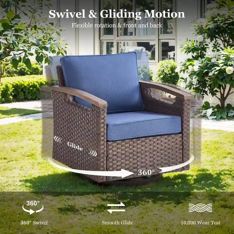 Fauteuil pivotant d'extérieur en rotin à 360° avec coussin épais