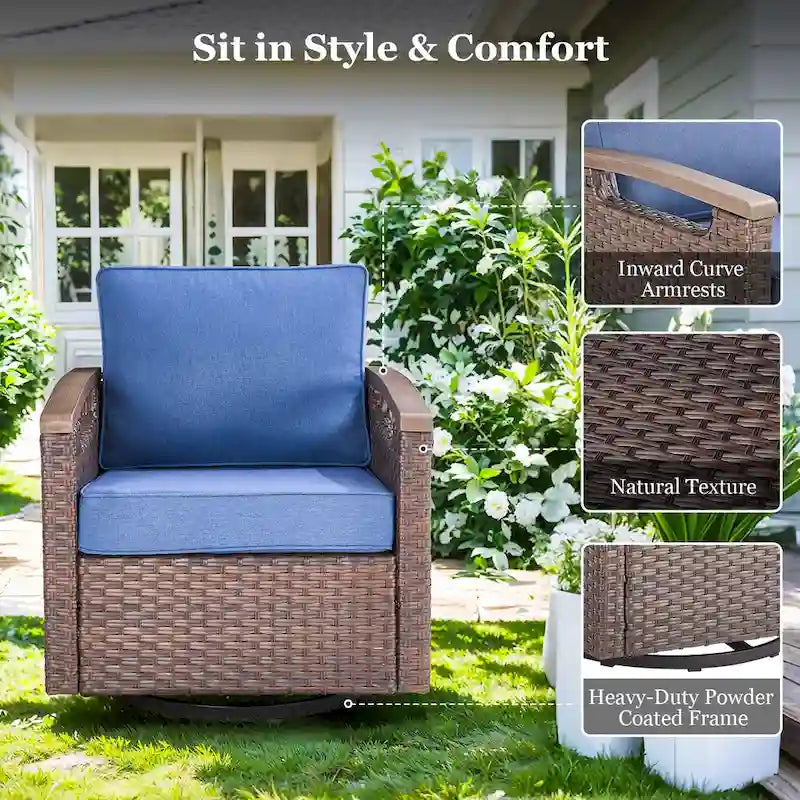 Fauteuil pivotant d'extérieur en rotin à 360° avec coussin épais