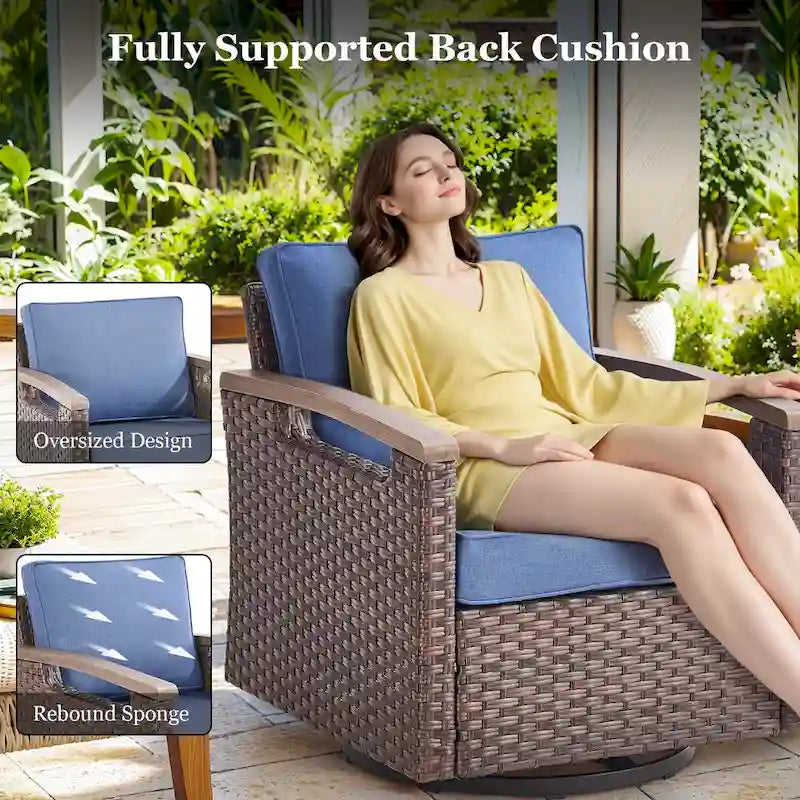 Fauteuil pivotant d'extérieur en rotin à 360° avec coussin épais