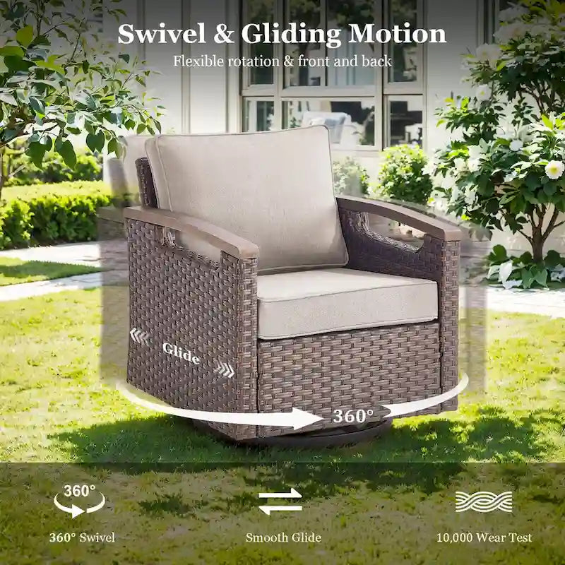 Fauteuil pivotant d'extérieur en rotin à 360° avec coussin épais