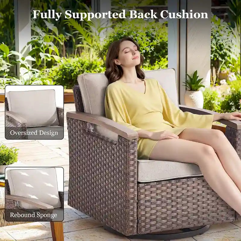 Fauteuil pivotant d'extérieur en rotin à 360° avec coussin épais