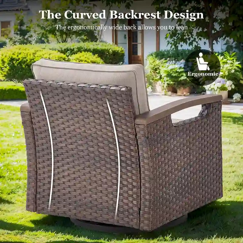 Fauteuil pivotant d'extérieur en rotin à 360° avec coussin épais