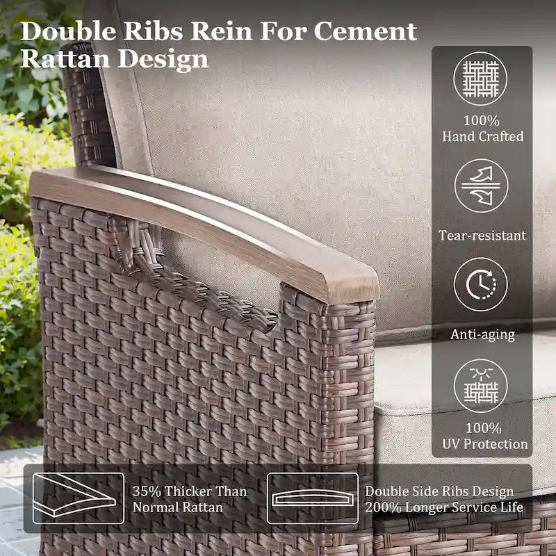 Fauteuil pivotant d'extérieur en rotin à 360° avec coussin épais