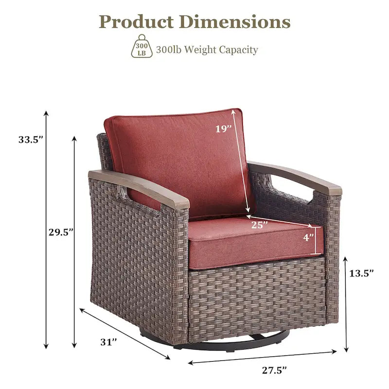 Fauteuil pivotant d'extérieur en rotin à 360° avec coussin épais