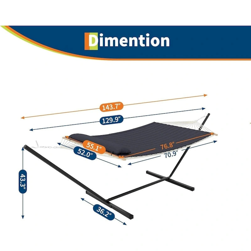 Hamac double robuste pour 2 personnes, avec cadre en acier pliable