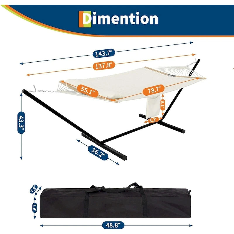 Hamac double robuste pour 2 personnes, avec cadre en acier pliable