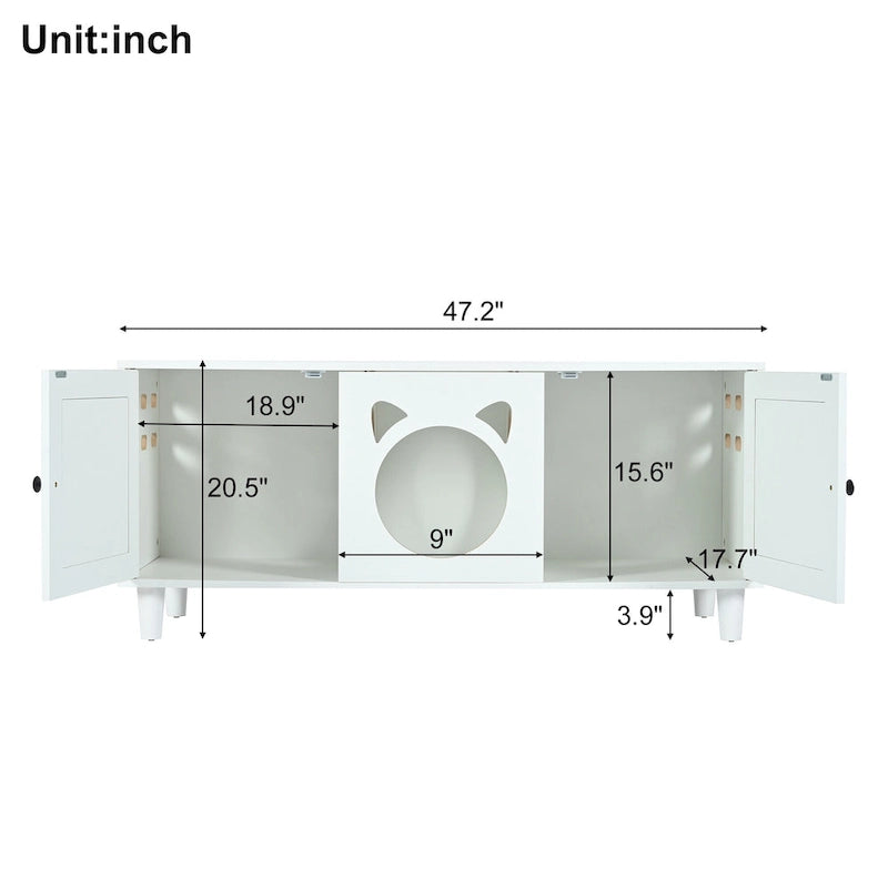 Enclos pour bac à litière pour chat, meuble pour bac à litière dissimulé avec porte à griffer, niche pour animaux de compagnie style meuble, TV moderne