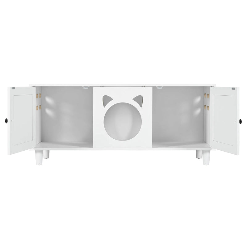 Enclos pour bac à litière pour chat, meuble pour bac à litière dissimulé avec porte à griffer, niche pour animaux de compagnie style meuble, TV moderne