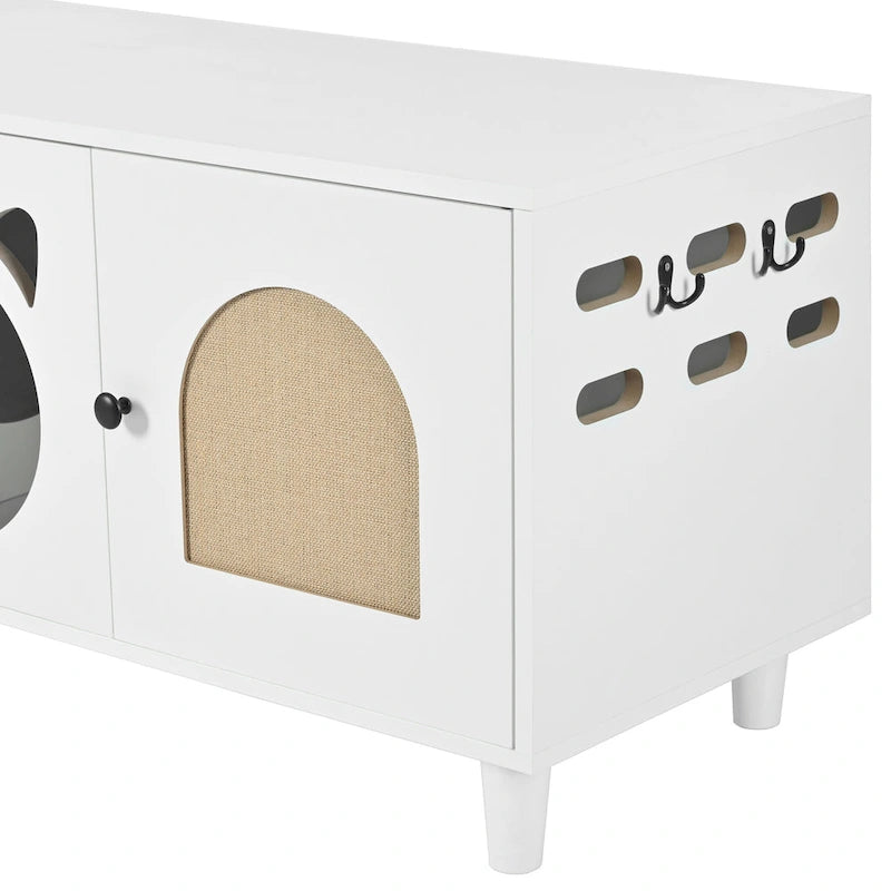 Enclos pour bac à litière pour chat, meuble pour bac à litière dissimulé avec porte à griffer, niche pour animaux de compagnie style meuble, TV moderne