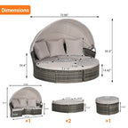 Ensemble de conversation d'extérieur en résine tressée 5 pièces avec auvent rétractable, coussins moelleux et table de rangement