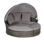 Ensemble de conversation d'extérieur en résine tressée 5 pièces avec auvent rétractable, coussins moelleux et table de rangement