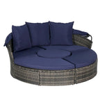 Ensemble de conversation d'extérieur en résine tressée 5 pièces avec auvent rétractable, coussins moelleux et table de rangement