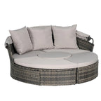 Ensemble de conversation d'extérieur en résine tressée 5 pièces avec auvent rétractable, coussins moelleux et table de rangement