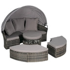 Ensemble de conversation d'extérieur en résine tressée 5 pièces avec auvent rétractable, coussins moelleux et table de rangement