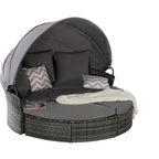 Ensemble de conversation d'extérieur en résine tressée 5 pièces avec auvent rétractable, coussins moelleux et table de rangement