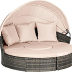 Ensemble de conversation d'extérieur en résine tressée 5 pièces avec auvent rétractable, coussins moelleux et table de rangement