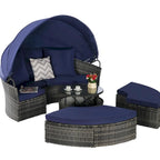 Ensemble de conversation d'extérieur en résine tressée 5 pièces avec auvent rétractable, coussins moelleux et table de rangement