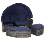 Ensemble de conversation d'extérieur en résine tressée 5 pièces avec auvent rétractable, coussins moelleux et table de rangement