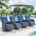 Ensemble de 4 fauteuils inclinables d'extérieur polyvalents Pocassy avec coussin bleu