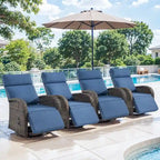Ensemble de 4 fauteuils inclinables d'extérieur polyvalents Pocassy avec coussin bleu