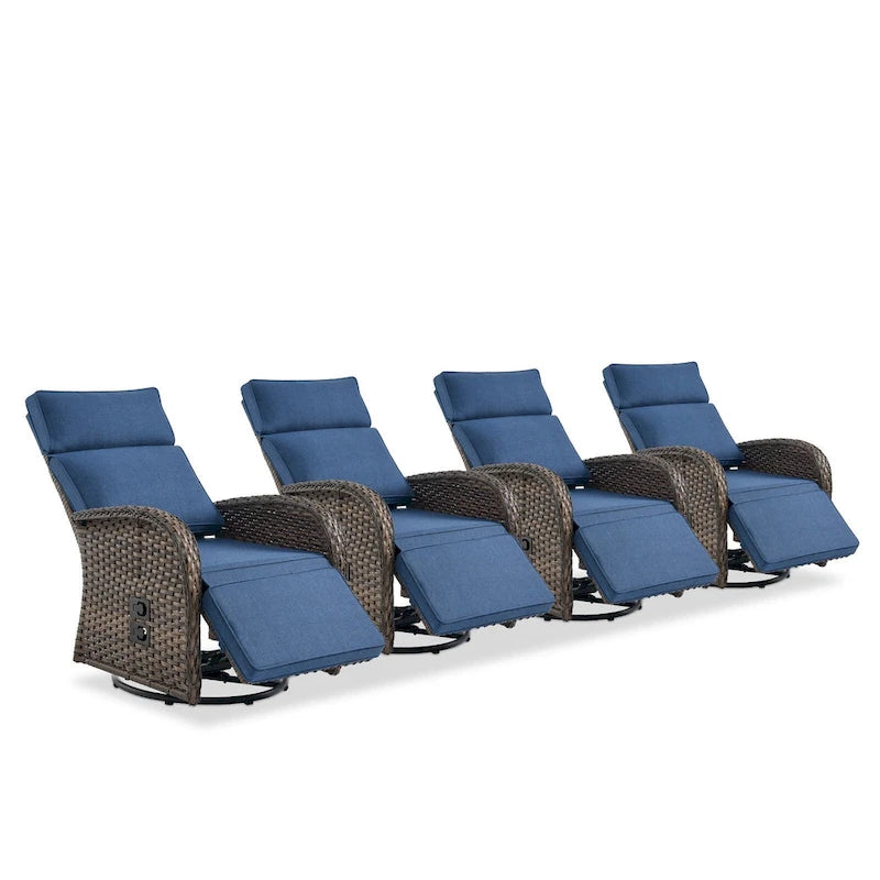 Ensemble de 4 fauteuils inclinables d'extérieur polyvalents Pocassy avec coussin bleu