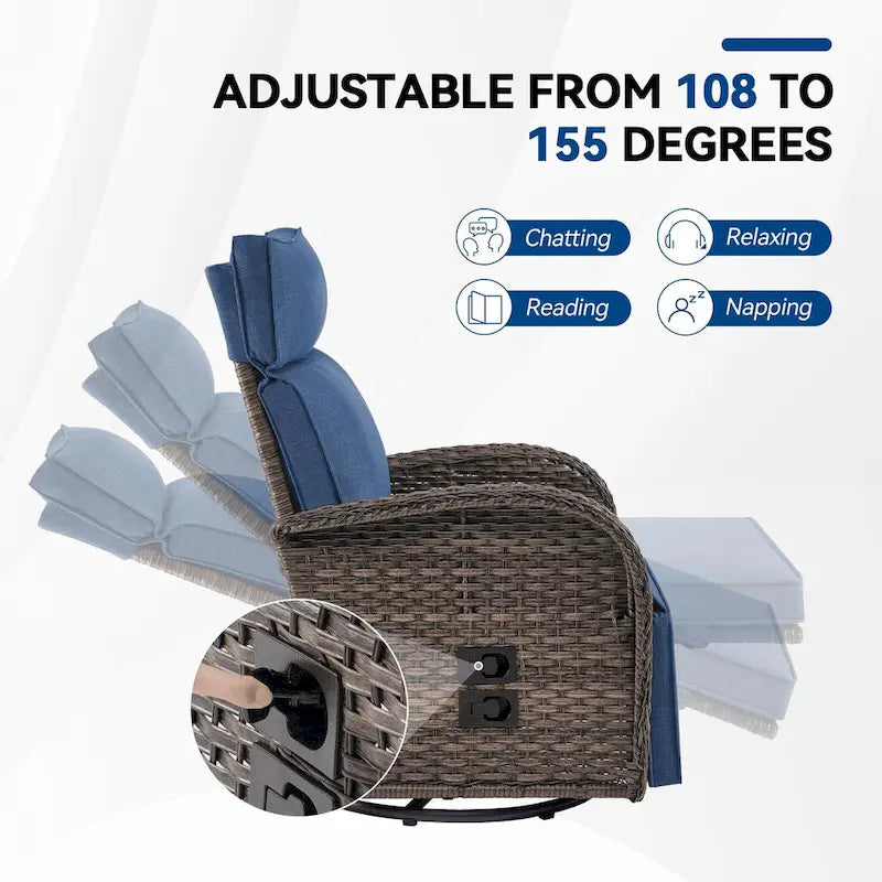 Ensemble de 4 fauteuils inclinables d'extérieur polyvalents Pocassy avec coussin bleu