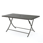 Outdoor Rectangle Foldable Dining Table, 59 Inch, Iron, Multibrown Wicker
