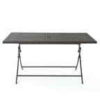 Table de salle à manger rectangulaire pliante d'extérieur, 150 cm, en fer et résine tressée multicolore.