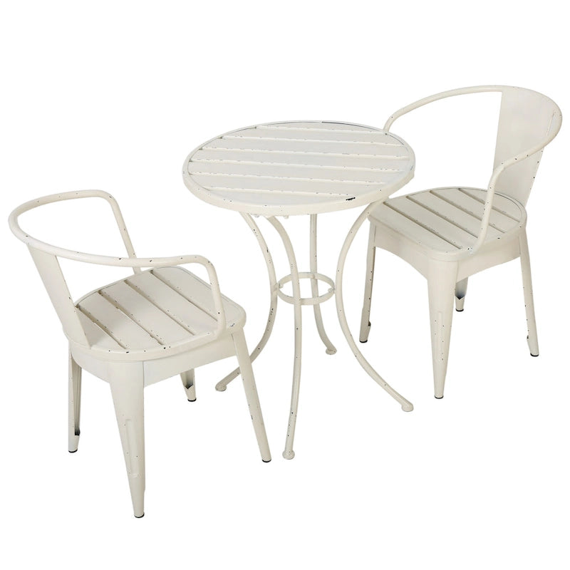 Rune 3 Piece Outdoor Dining Set, 1 Round Table, 2 Chairs, White Iron