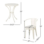 Ensemble de salle à manger d'extérieur Rune 3 pièces, 1 table ronde, 2 chaises, fer blanc