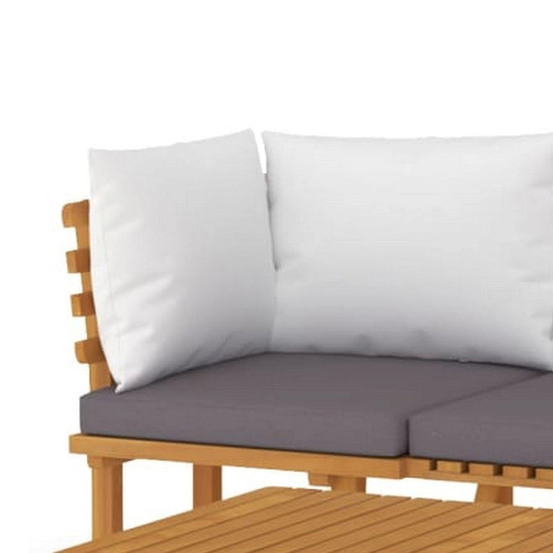 Ensemble canapé d'angle modulable d'extérieur Roma 4 pièces, table basse, repose-pieds, bois