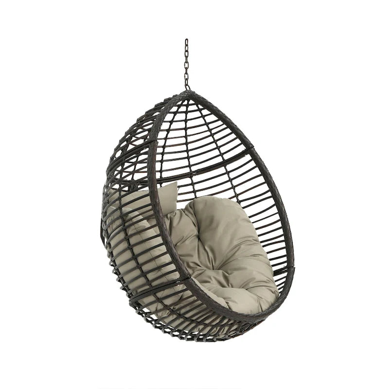 Fauteuil suspendu d'extérieur Jaya, forme panier, rotin kaki, 119 cm