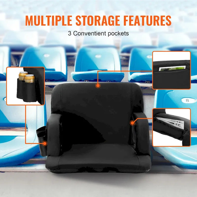 Siège de stade avec dossier, dossier large pour gradins, chaise de stade pliable avec coussin rembourré, chaises inclinables portables