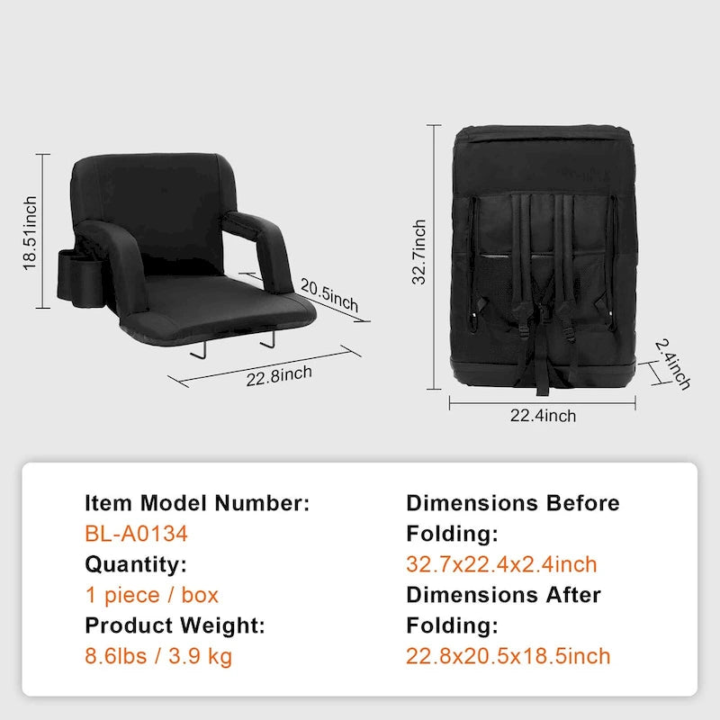 Siège de stade avec dossier, dossier large pour gradins, chaise de stade pliable avec coussin rembourré, chaises inclinables portables