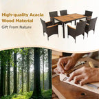 Ensemble de salle à manger d'extérieur 7 pièces, table à manger en osier avec plateau en bois, ensemble de conversation pour patio avec coussins moelleux