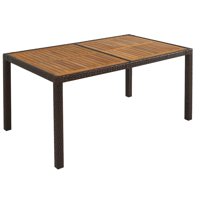 Ensemble de salle à manger d'extérieur 7 pièces, table à manger en osier avec plateau en bois, ensemble de conversation pour patio avec coussins moelleux