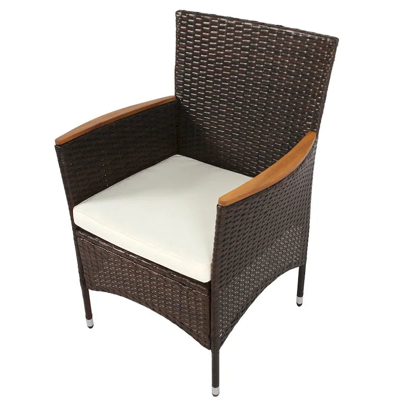 Ensemble de salle à manger d'extérieur 7 pièces, table à manger en osier avec plateau en bois, ensemble de conversation pour patio avec coussins moelleux